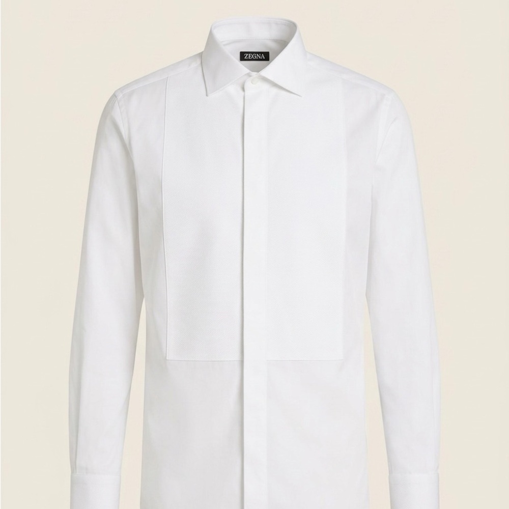 Ermenegildo Zegna White Tuxedo-Front Dress Shirt